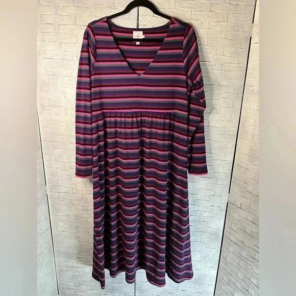 The nines by hatch Dress striped ribbed adorable Abbmaternity vneck maternity - Picture 1 of 8